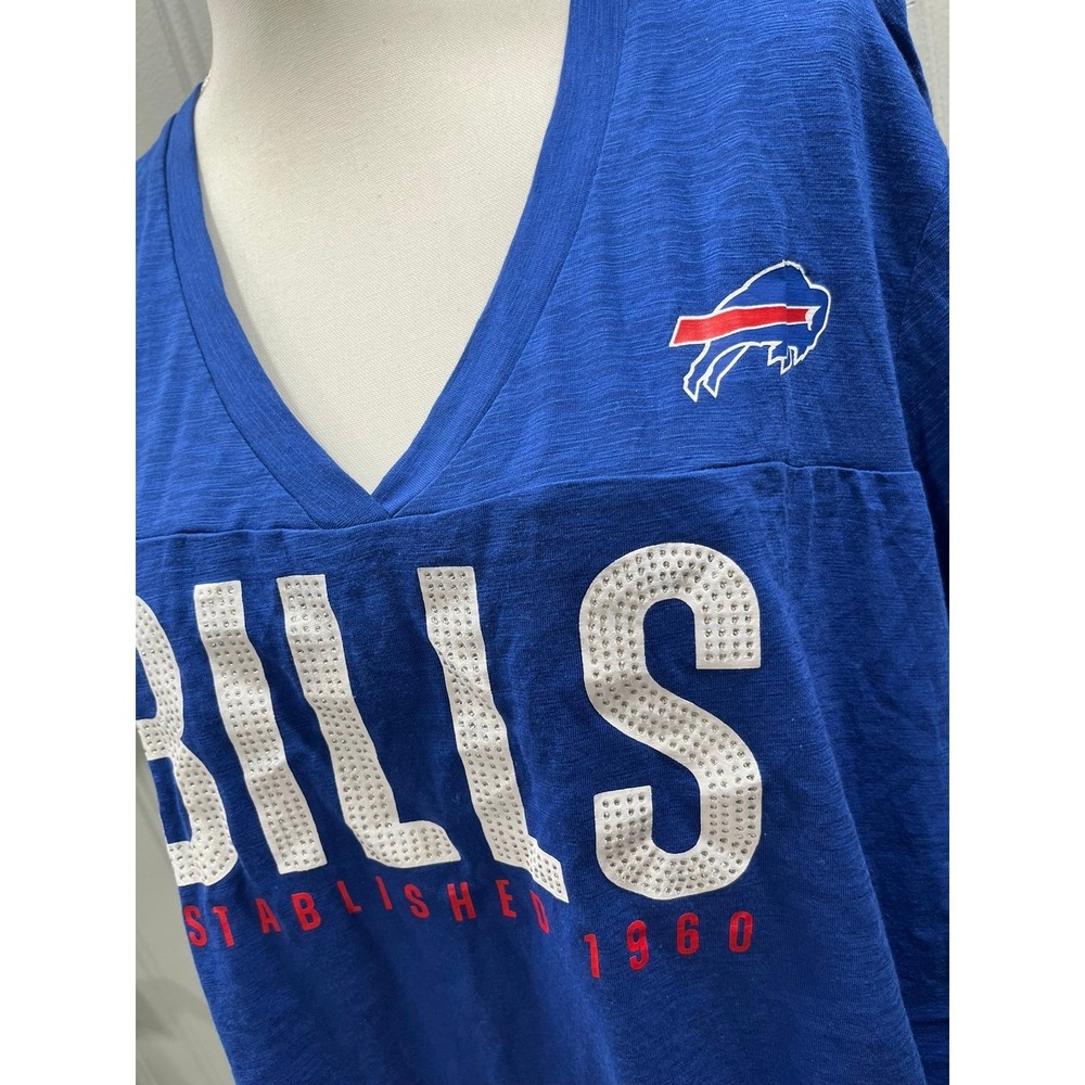 Fanatics Womens 3XL Royal Blue Buffalo Bills V Neck T Shirt Rhinestone NFL - Picture 3 of 4